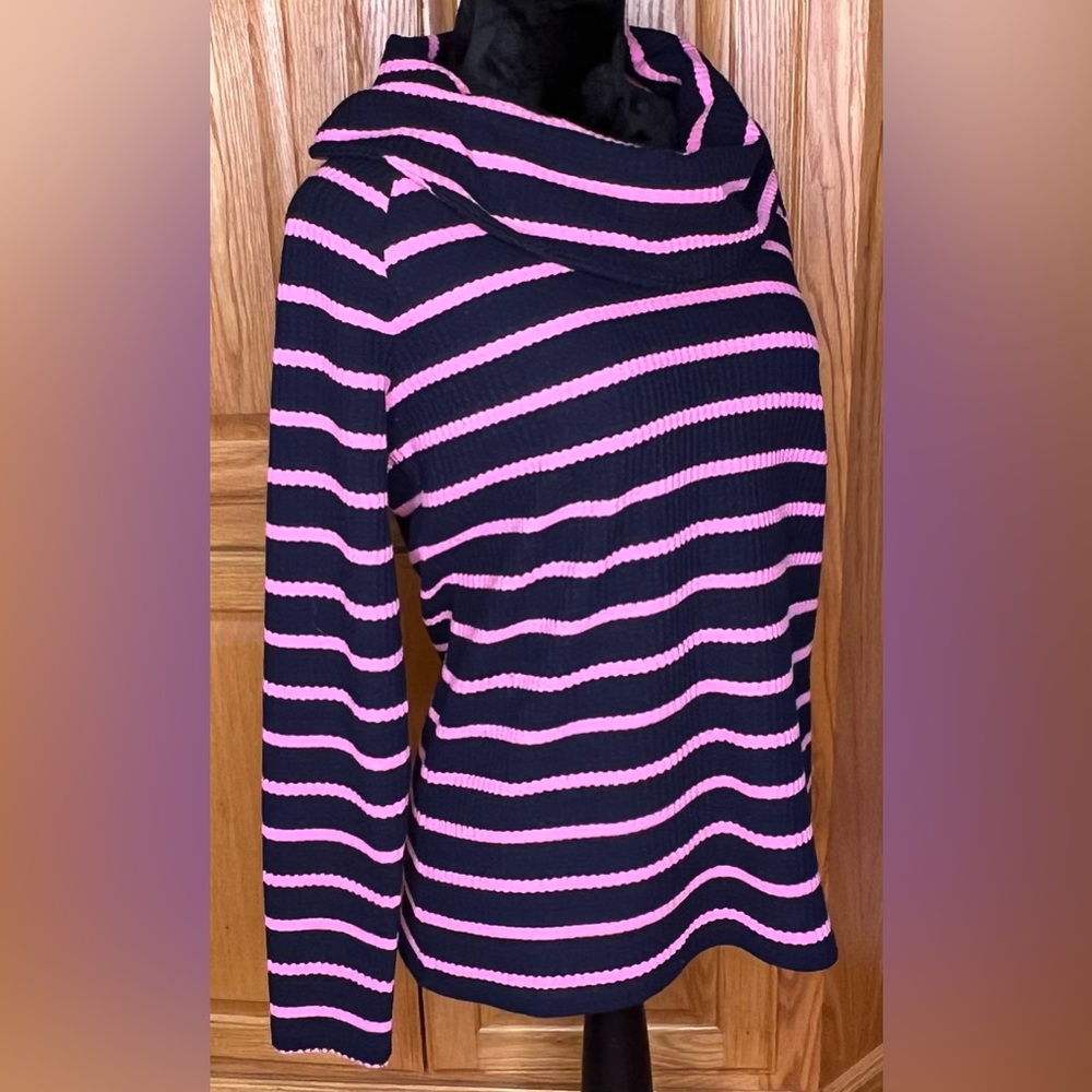 Talbots Raglan Waffle Knit Cowl Neck Long Sleeve Stripe Sweater Top Tee Sz Small - Picture 5 of 10